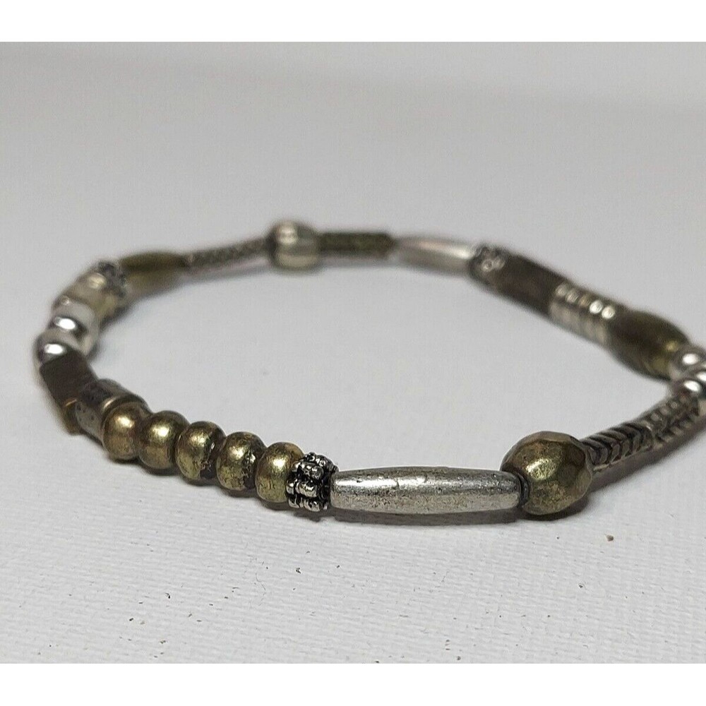 Bracelet Metal Beads Variety Silver tone Stretch About 7"
